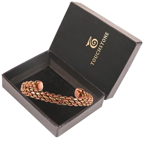 Image of Touchstone Copper Magnetic Hand Forged With Solid And High Gauge Tibetan Style Multi Layer Braid Pattern Minimalistic Elegance Pure Copper Bracelet In Two Tones.