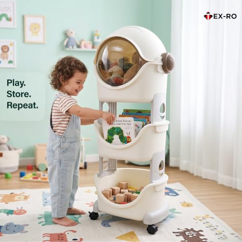 Image of TEX-RO 3 Layer Space Kids Toy Storage Organizer | Multi-Tier Toy Rack with Bookshelf, Astronaut & Spaceman Storage Cabinet for Toys, Books & Clothes