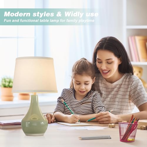 Seealle Modern Green Table Lamps Set of 2 - Bedside Lamps for Night Stands, 19.4" Bedroom Lamps for Living Room Sage Green Lamps with Rocker Switch - Image 4