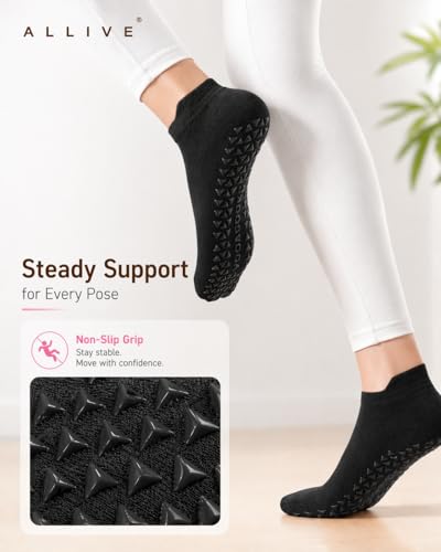 ALLIVE Non Slip Yoga Socks for Women, 3 Pairs Bamboo Fiber Soft Breathable Pilates Socks with Non Slip for Yoga, Barre, Studio, or Home Use — view 4