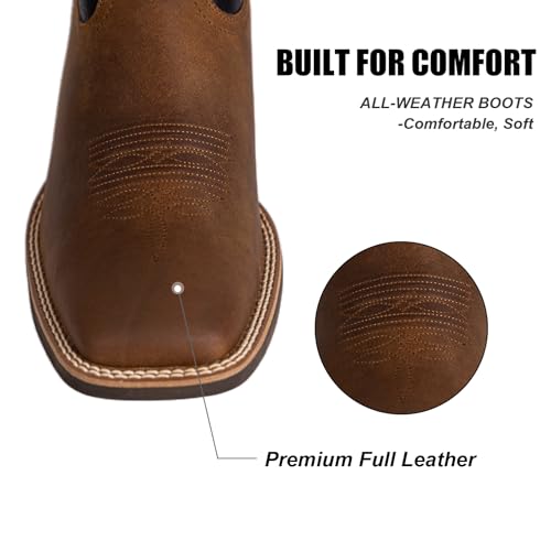 Cowboy Boots for Men Full Cowhide Leather Western Retro with Square Toe Hand Painted Classic Embroidered Resistant3