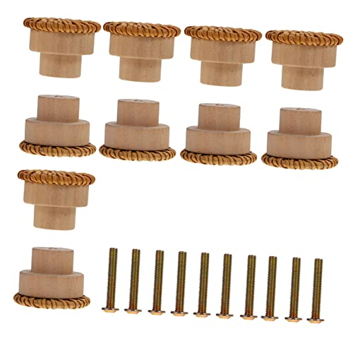 OSALADI 10pcs Wood Knobs Rattan Mushroom Handle Dresser Drawer Cabinet Pulls for Furniture Decorative Handles