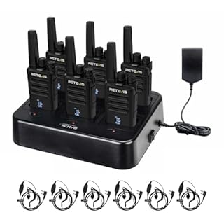Retevis RT668H Walkie Talkies, 2 Way Radio with Screen, Long Range Walkie Talkies with 6 Way Charger, Rechargeable Radio Communication, PMR446 License Free for School, Security(6 Pack, Black)