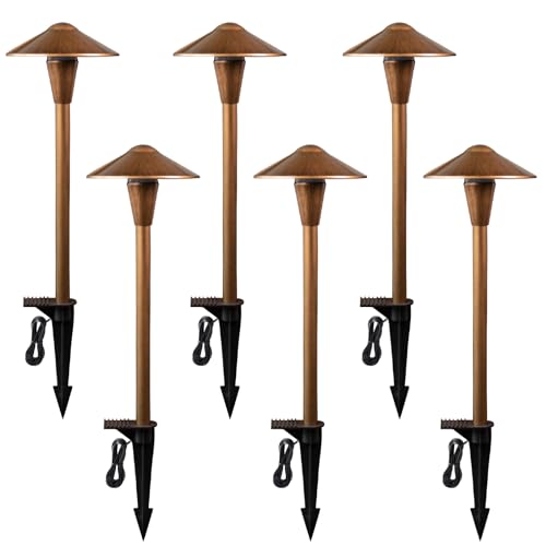GUARANTLED Landscape Path Lights 6 Pack, Low Voltage Pathway Lights Bronze Compatible with Transformer, 3CCT Adjustable LED, Premium Brass Finish Landscape Lighting for Outdoor Yard Garden Walkway
