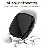 [3Pack] Case for Fitbit Versa 4/Fitbit Sense 2 Tempered Glass Screen Protector，PC Hard Case Tempered Glass Screen Protection Cover Slim Full Cover Scratch Proof Protector，Black+Golden+Transparent - Image 2