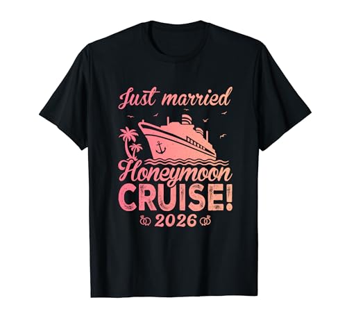 Just Married 2026 Wedding Ring Matching Tee Honeymoon Cruise Camiseta