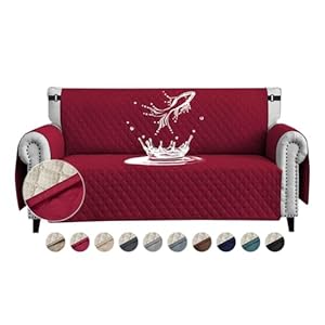 FIGOOO Sofa Covers Water Resistant Sofa Slipcovers 2 Seater Waterproof Anti-Slip Anti-Scratch Sofa Cover with Non Slip Elastic Straps for Dogs Cats Pets,Burgundy