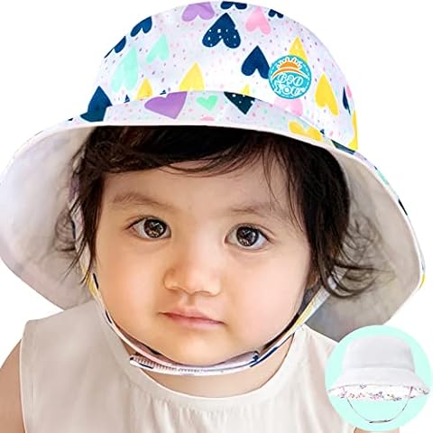 Toddler Bucket Hat for Boys and Girls, Summer Hat with Adjustable Strap, Baby Sun Hat UPF 50+ (L: 2-3 Years, Heart) Cover