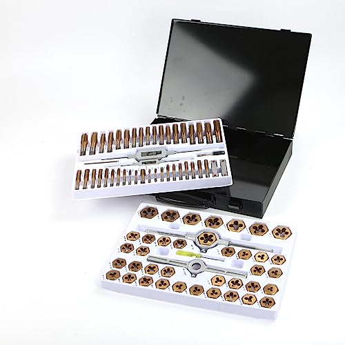 Wakuka Tap and Die Set Bearing Steel & Titanium Coated (86 Piece Set with Metal Storage Case) Metric & SAE Sizes for Internal and External Threading Tapping repairâ€¦