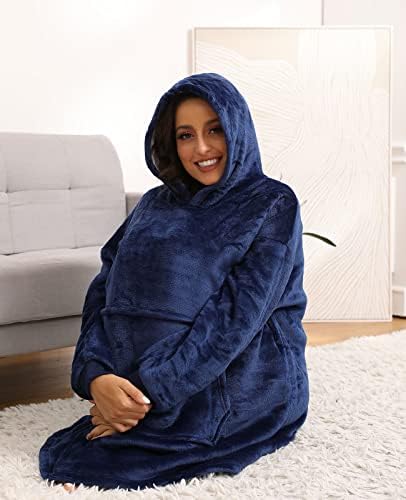Hoodie Blanket for Women Men Sendowtek Onersized oodie Wearable Blanket Super Soft Warm Comfy with Giant Hoody Plush Fleece One Size Cosy Hoody Jumper Fit for Adults Men Women Teens Indoor Outdoor