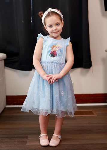 Image of Disney Princess Frozen Elsa Minnie Stitch Toddler Girl Tulle Tutu Dress Ruffle Sleeve Mesh Summer Birthday Party Clothes 2-9Y
