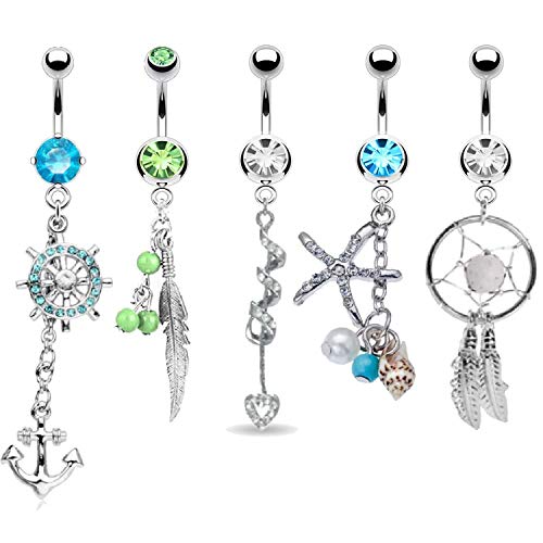 Bodyj4You 65 Belly Button Rings Dangle Barbells Aftercare Saline Cleanser Spray 14G Multicolor Acrylic Stainless Steel Cz Navel Women Girl Teen Body Bar Jewelry Gift Set #TOP3