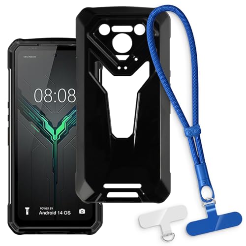 OAGELIM 2-in-1�ی�P�[�X�ƃ��X�g�X�g���b�v Ulefone Armor 34 Pro �Ƃ̌݊������� ���O���\�ȃ��j���[�h�t���d�b�J�o�[�A����~�ߕ����h�~�O���b�v�n���h�� (�u���b�N + �u���[)