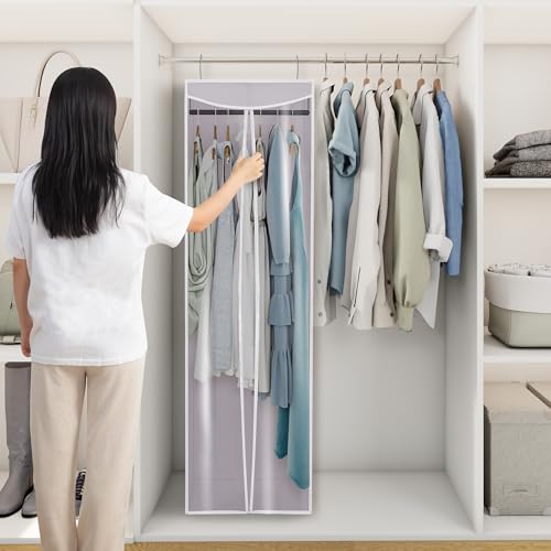 STORAGEIDEAS Garment Bags For Hanging Clothes, Long Garment Cover With Enclosed Clear Window For Closet Wardrobe Clothes Rack Organizer Storage, Hanging Garment Bags For Dresses, Suits, 1 Pack, Gray - Thumbnail 2