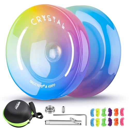 Responsive Yoyo for Kids Beginners, Professional Yoyo Crystal K2, Dual Purpose Yo-Yo for Adults + Extra Unresponsive Yo Yo Bearing + 12 Yoyo Strings + Yoyo Storage Bag ( Yellow Pink Blue Gradient)