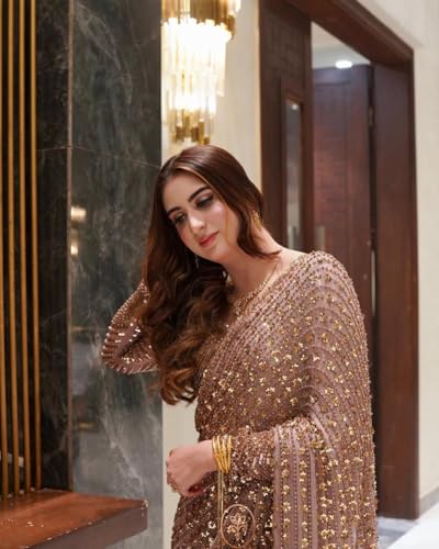 Image of Women Butterfly Net Saree with Sequins Embellished Work and Designer Unstitched Blouse and Premium Saree