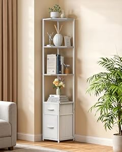 Housolution コーナーラック スリム 5段 本棚 高さ162cm 耐荷重85kg コーナー 収納棚 隙間収納 引き出し付き リビング/寝室/キッチン/浴室 White