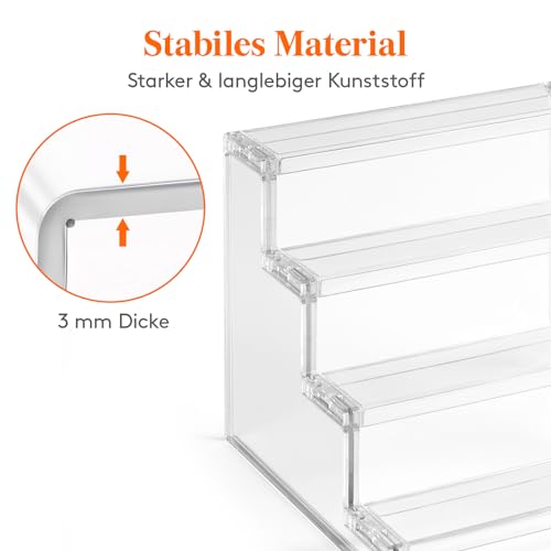 Lifewit 4-stufiger klarer Display Ständer, 1 Stück Kunststoffständer für Präsentation, Plastik Organizer für Figuren, Cupcakes, Schreibtischständer zum Ordnen und Dekorieren, 22.8cm