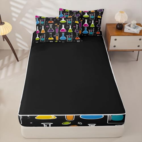 Erosebridal Chemistry Zipper Bedding Set Queen Zip Up Bedding Colorful Chemical Test Tube Science Comforter Set with Sheets for Boys Girls,Bed in a Bag Bed Sets with 2 Pillowcases - Image 4