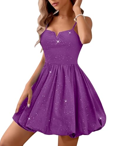 Aupuls Short Bubble Graduation Dress for Women Summer Sparkling Cocktail Dresses for Teens Dance 8th Grade G023 Grape 2XL