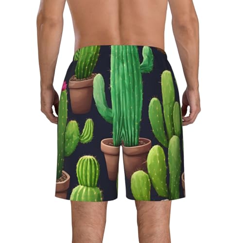 Green Cactus Print Stylish Men Beach Shorts Lightweight Cozy Swim Trunks Summer Casual Outings Holiday3