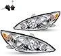 TUSDAR Headlight Assembly Set Compatible With 2005 2006 Toyota Camry LE XLE SE Bulbs Included (Chrome Housing with Amber Reflector)