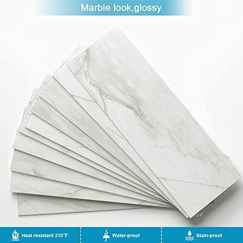 BeNice Marble Self Adhesive Wall Tiles Subway Tiles,Sticky Wall Tiles Stickers Splashback Tiles for Kitchen Bathroom Individual Tiles Large(16tiles,Grey Line)