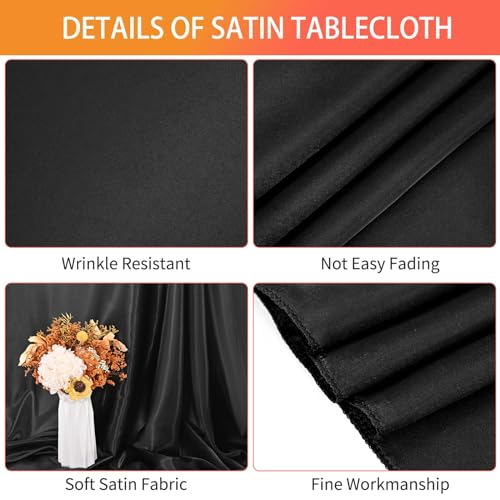 10 Pack Satin Tablecloth 90 x 156 Inch Black Rectangle Silky Satin Table Cover,Bright Silk Smooth Fabric Table Cloth,Overlay Silky Table Cover for Wedding Party Banquet Event Dining Decoration by FXKS - Image 4