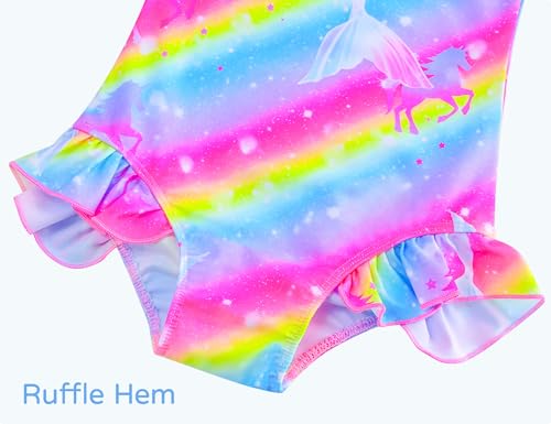Image of Snowheart Girls Bathing Suit Toddler Swimsuit Girl Hawaiian Floral Ruffle One-Piece Breathable Swimwear 4-10T