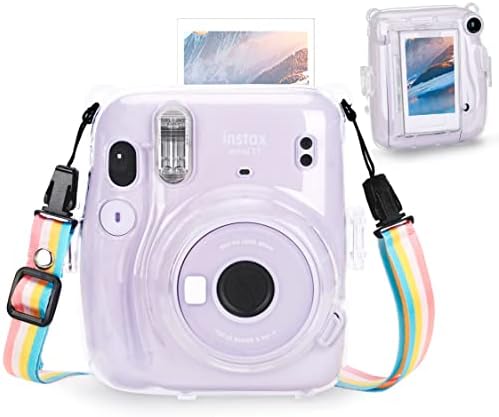 Yosuny Portable Transparent case Compatible with Fujifilm Instax Mini 11 Instant Camera,Hard Carrying Protective Case,Shoulder Straps and Stickers Decoration Set(Transparent)