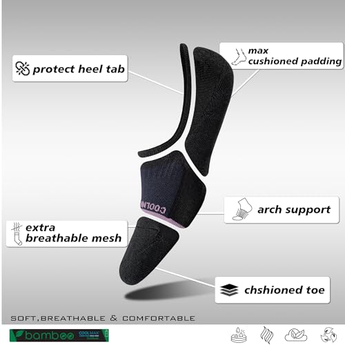 Image of BRISIRA Bamboo Viscose Coolmax Running Golf No Show Socks Women Compression Moisture Wicking Performance Low Cut Tab Athletic