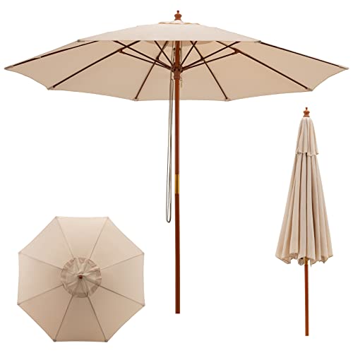 KOMFOTTEU Gartenschirm Höhenverstellbar, Sonnenschirm abnehmbar mit 8 Streben und Seilzugmechanismus, Strandschirm 283cm x 253cm, Marktschirm für Garten, Terrassen, Pool (Beige)