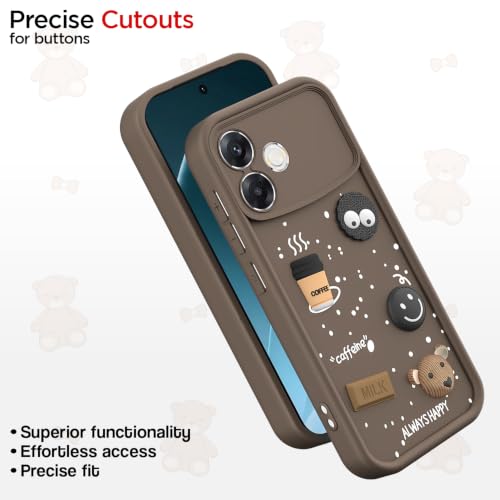 Image of Pikkme Back Cover for Oppo F33 Pro 5G | 3D Bear Silicone Cute & Fun Coffee Cartoon | Full Body Protection Bumper Case (Brown)