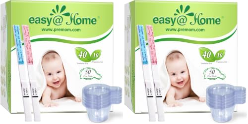 Image of Easy@Home Ovulation & Pregnancy Test Strips Kit: 40 Ovulation Strips and 10 Pregnancy Tests- Accurate Fertility Tracker OPK - Powered by Premom APP | 40LH + 10HCG + 50 Urine Cups (Pack of 2)