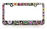 Floral License Plate Frame with a Unique Retro Flower Design. Made Plastic and UV Printed for Extrem