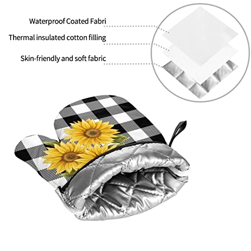 Sunflower Black And White Squares Oven Mitts Heat Resistant Kitchen Oven Gloves With 2 Pot Holders Bbq Gloves For Kitchen… #TOP3