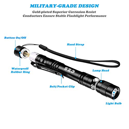 Czs Led Flashlight Penlight 1000 Lumens Battery-Powered Handheld Pen Light Pocket Torch Powered By 2Aaa Battery,5 Pcs (Battery Not Included) #TOP1