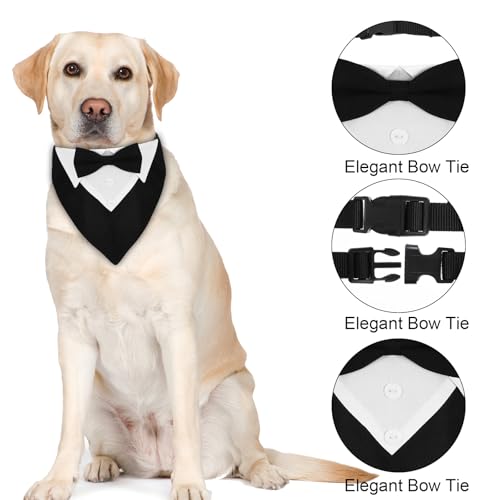 Formales Hunde-Smoking-Bandana, Hund Smoking Bandana Halsband, Hund Tuxedo Baumwolle Bandana Hundehalsband, Formale Hochzeit Party Hundehalstuch, Verstellbar Krawatte Haustier Anzug Fliege Bandana, L