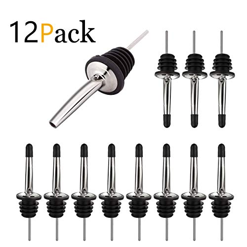 Confezione da 12 Tappi in Acciaio Inox Beccuccio Conico Liquore Bottiglia Versatore Tappo Versatore Salvagoccia con Cappucci di Gomma