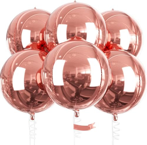 Image of 6pcs 22 Inch Rose Gold 4D Foil Balloons - Large Premium Balloons for Disco Birthday Graduation Party Decorations