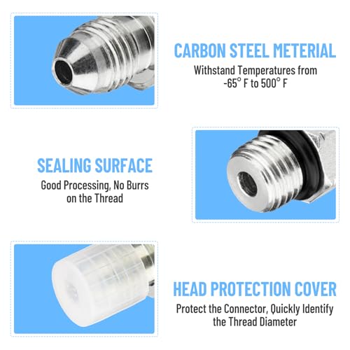Image of 10 Pack Hydraulic Hose Adapter Fittings: 1 /4 inch JIC 37 Male x #4 SAE /ORB Male, Straight Tube Fitting Kits with Protection Cover - 6400-04-04