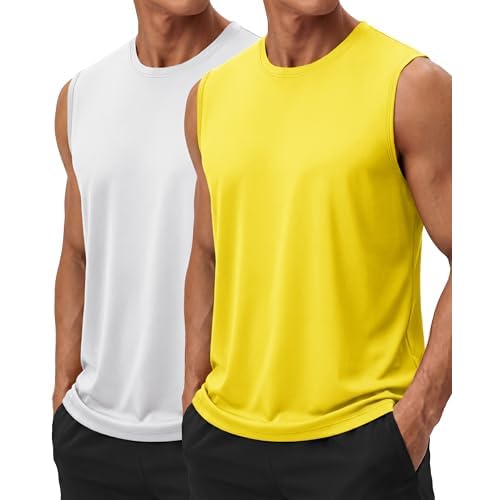 TACVASEN Sleeveless Shirts for Men 2 Pack Quick Dry Tank Tops Lightweight UPF 50+ Running Gym Workout Muscle Shirts