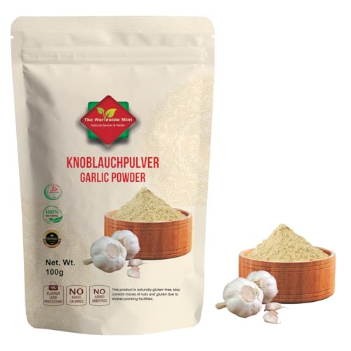 Knoblauchpulver 100g Fein Gemahlener Knoblauch | 100% Natürliches Garlic Powder | Getrockneter Knoblauch Gemahlen | Intensives Aroma Gewürz zum Kochen & Würzen | Vegan Glutenfrei Ohne Zusatzstoffe