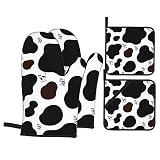 ZCJHGZcz Cow Print Oven Mitts and Pot Holders Sets 4 Piece Set Heat Resistant Non Slip for Cooking B