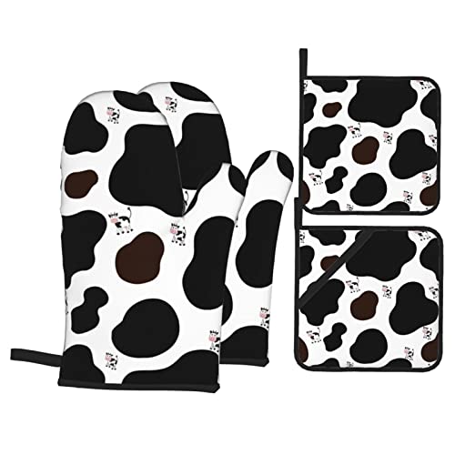 Zcjhgzcz Cow Print Oven Mitts And Pot Holders Sets 4 Piece Set Heat Resistant Non Slip For Cooking Baking Grilling, One Size #TOP13