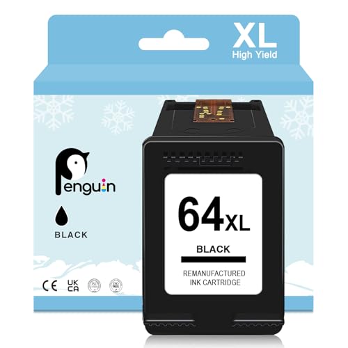 Penguin 64XL Black Ink Cartridge Replacement for HP Ink 64 XL for Envy Photo 7155 7858 7155 7100 7800 7855 6222 Printers (1 Black for HP64XL HP64 Printer Ink HP 64XL HP64XL Black