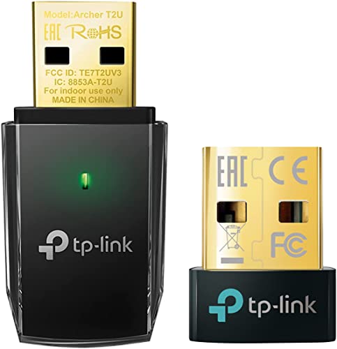TP-Link Archer T2U AC600 USB 2.0, 600Mbps WiFi Wi-Fi Speed Wireless Dual Band USB Adapter for PC & USB Bluetooth Adapter for PC, 5.0 Bluetooth Dongle Receiver Supports Windows 10/8.1/7 for Desktop