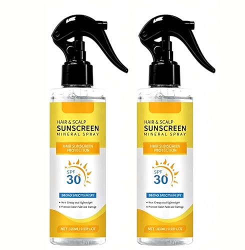 Image of Mineral Hair & Scalp Sunscreen Spray SPF 30 – UV Protection for Scalp and Hair, Non-Greasy Lightweight Mist, Helps Prevent Color Fade & Sun Damage, Water Resistant, 100ml (2 PC)