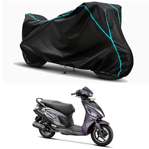 Image of Waterproof Bike Body Cover Compatible for | Hero Maestro Edge 125 Disc | Taffeta Fabric, Sky Piping Design, Bottom Elastic Fit | Dustproof, Sun UV & Rain Protection for All Weather.