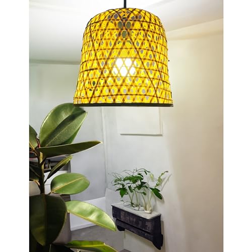 Image of Craftscape Bamboo Hanging Lamp | Bamboo Pendant Lamp | Boho Lampshade | Cane Lampshade | Bamboo Lights Hanging | Bamboo Hanging Lampshade | Collection (StarLamp Set of 2)